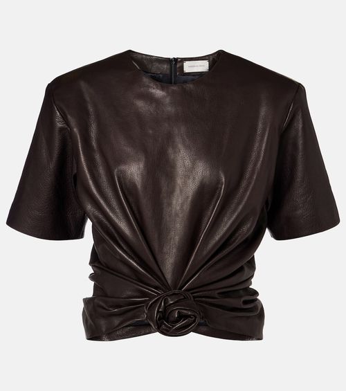 Knot-detail leather T-shirt