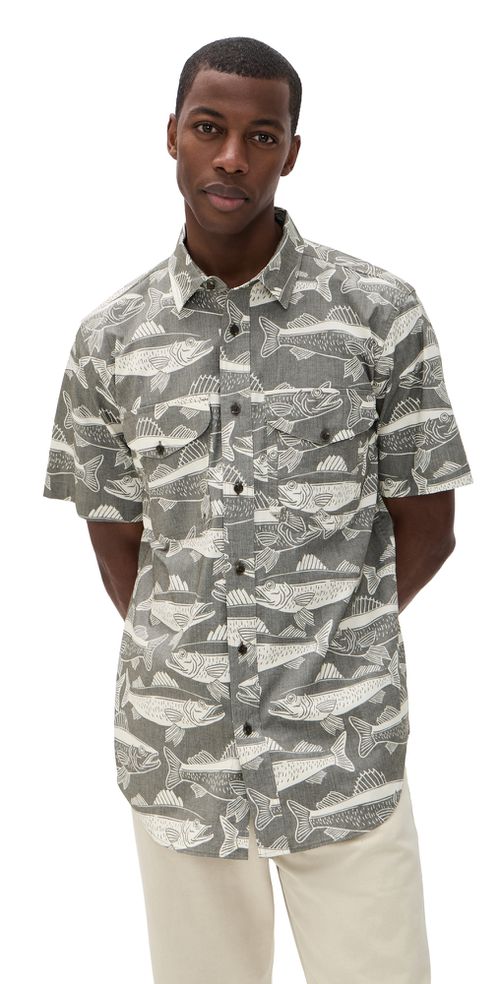 Twin Lakes Short Sleeve Sport Shirt Beluga/Bold Fish Print