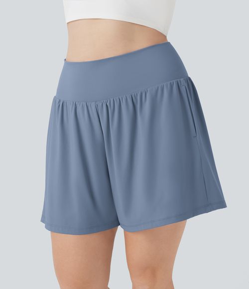 "SoftlyZero™ Airy Super High Waisted 2-in-1 Cool Touch Yoga Plus Size Shorts 7"" with Pockets Gym Short - Infinity