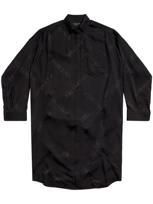 Diagonal logo-print shirtdress - Black