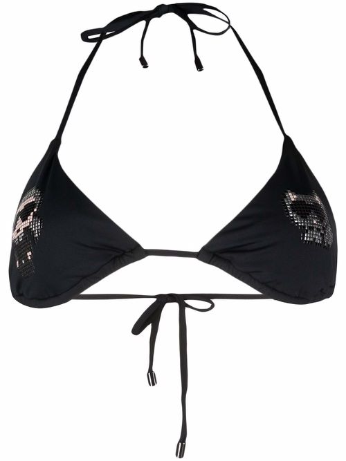Ikonik rhinestone-embellished bikini top - Black