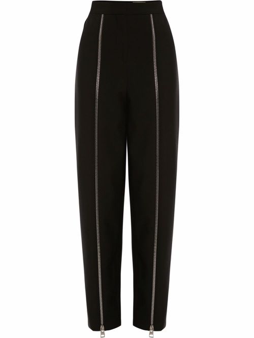 Zip-detail-high-waisted trousers - Black