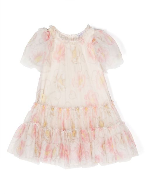 Ruffled short-sleeve dress - Neutrals
