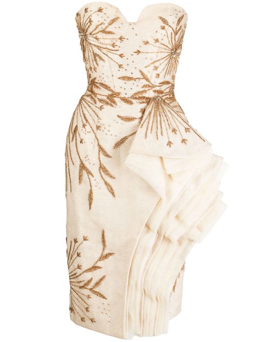 Layered-design beaded strapless dress - Neutrals