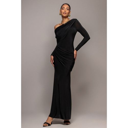 Goddiva Off Shoulder Gathered Panel Soft Touch Maxi Dress - Black