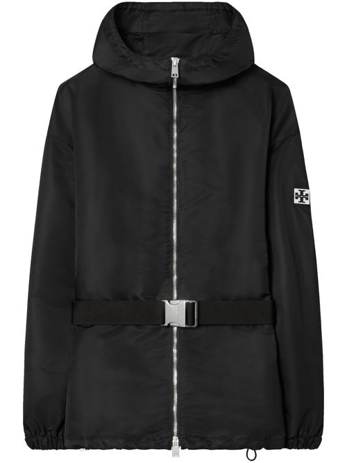 Logo-appliqué hooded jacket - Black