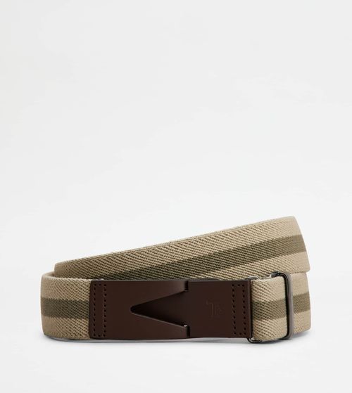 Tod's - Belt in Canvas and Leather, BROWN,GREEN,BEIGE, - Belt