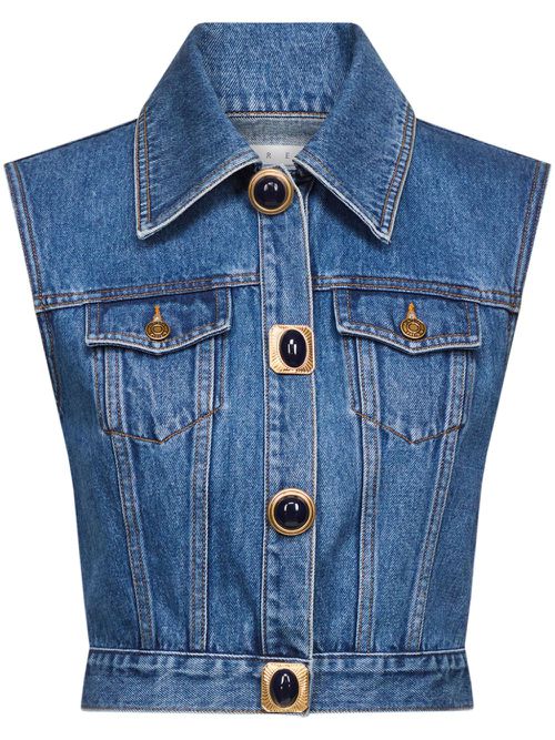 Gemstone-embellished denim gilet - Blue