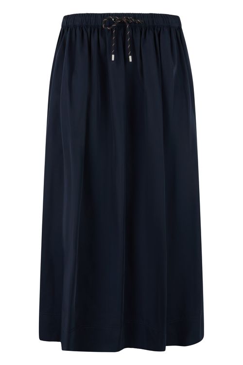 Bates Crinkled Taffeta Midi Skirt with Elastic Waist and Decorative Front Buttons