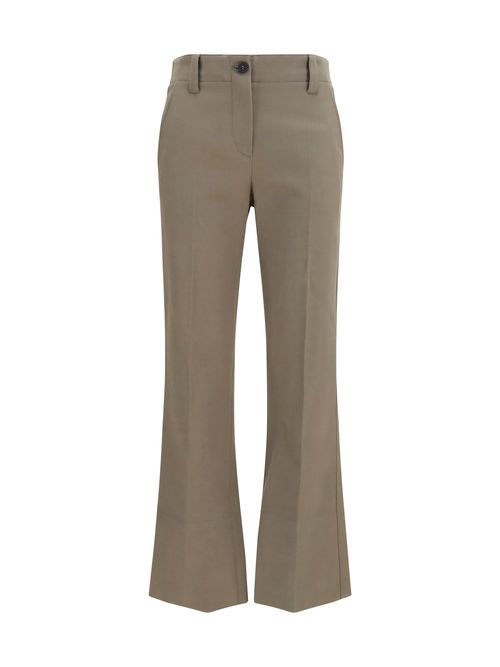 Slim Flared Cotton-Elastane Trousers — Beige