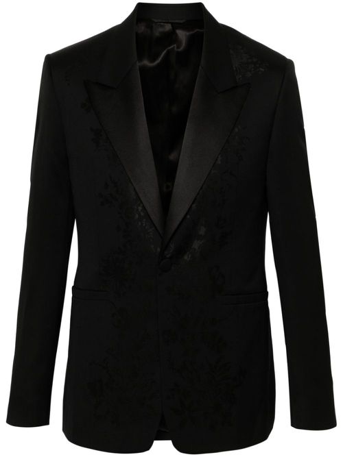 Floral-jacquard single-breasted blazer - Black
