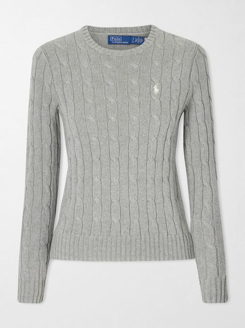 Embroidered Cable-knit Cotton Sweater - Gray