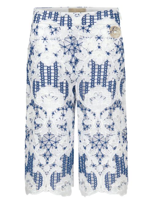 Wide-leg guipure-lace trousers - White