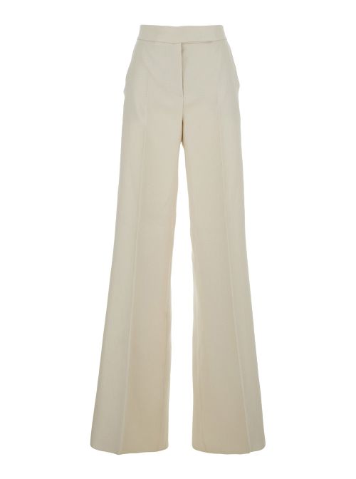 High-Waisted Linen Trousers — Beige
