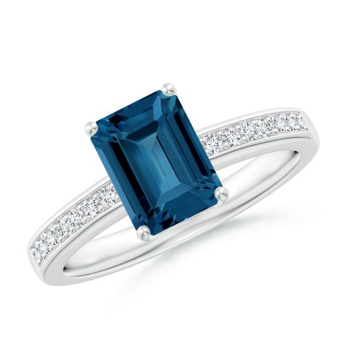 Angara 1.95 Carats Octagonal London Blue Topaz Cocktail Ring with Diamonds in Platinum