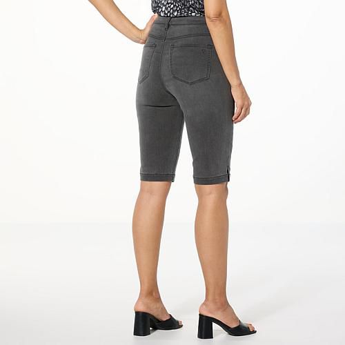 New Classic Denim Stretch Faux Button Fly Bermuda Shorts - Blue