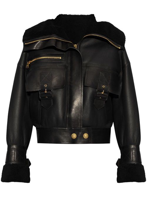 Shearling-lining leather jacket - Black