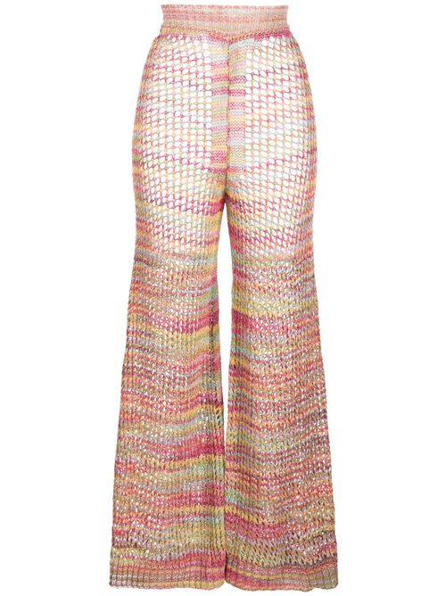 Flared open-knit trousers - Pink