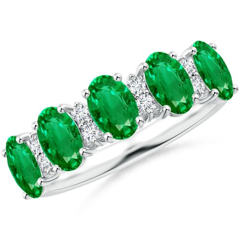 Angara 2.0 Carats Five Stone Emerald and Diamond Wedding Ring in Platinum