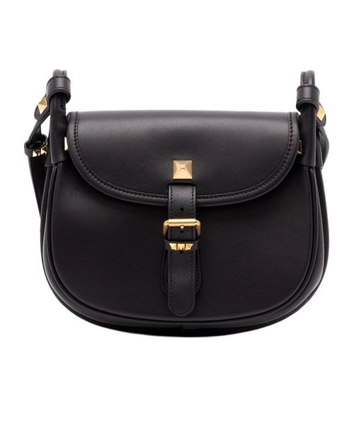 Buckle-strap leather shoulder bag
