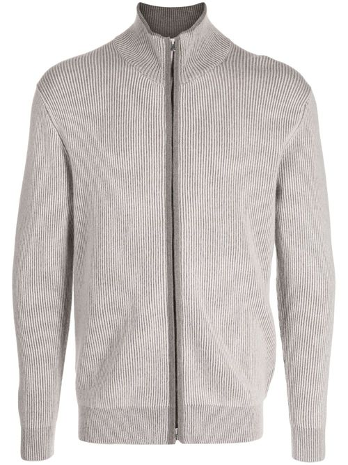 Two-tone ribbed-knit cashmere cardigan - Grey