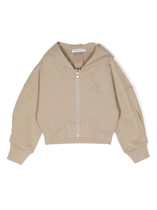 Logo-embroidered zip-up hoodie - Brown