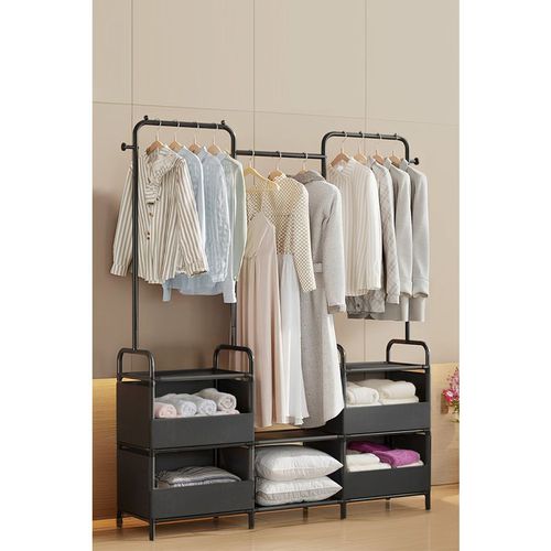Freestanding Clothes Metal Garment Rack Organizer Closet Rack With 4 Basket