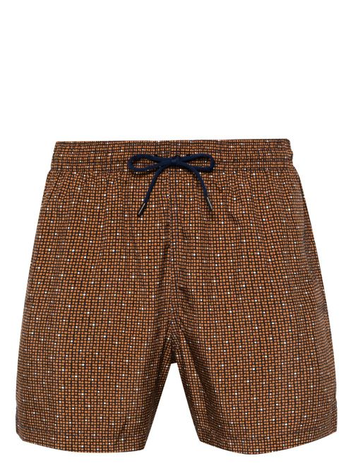 Geometric-pattern swim shorts - Brown