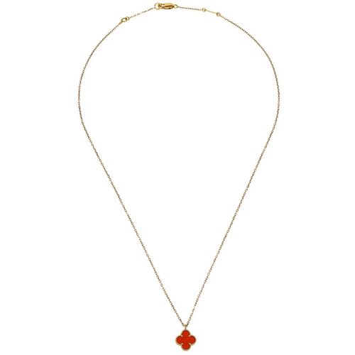 Van Cleef & Arpels Sweet Alhambra Carnelian 18K Yellow Gold Pendant Necklace Pre-Owned
