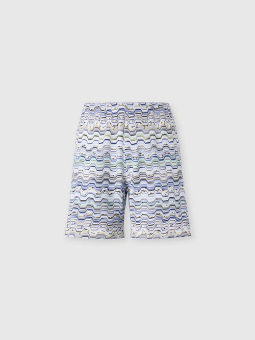Missoni - Cotton shorts with Raschel knit and Greek motif, Men, Beige& White