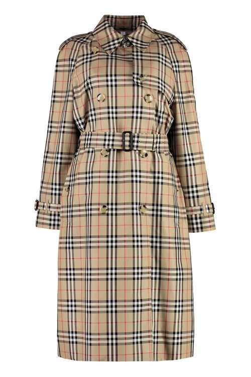 Check Cotton Trench Coat — Beige