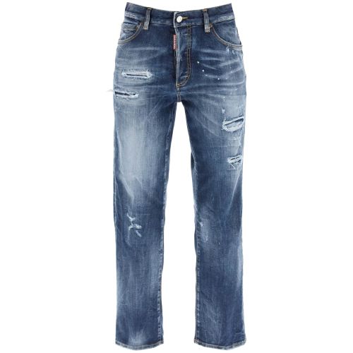 Distressed high-waisted jeans - Blue