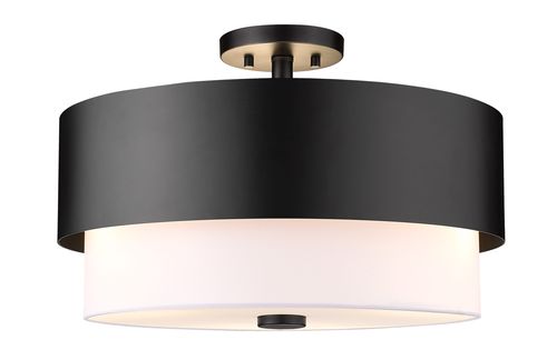Matte Black Three Light Semi Flush Mount from the Counterpoint Collection