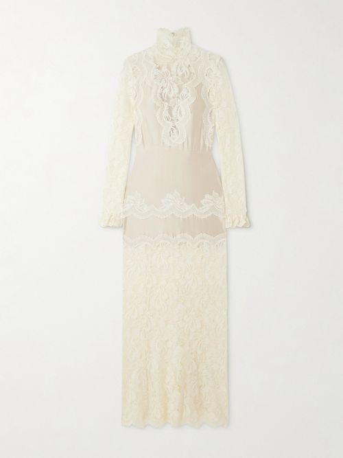 Lace-trimmed Silk-satin Maxi Dress - Ivory