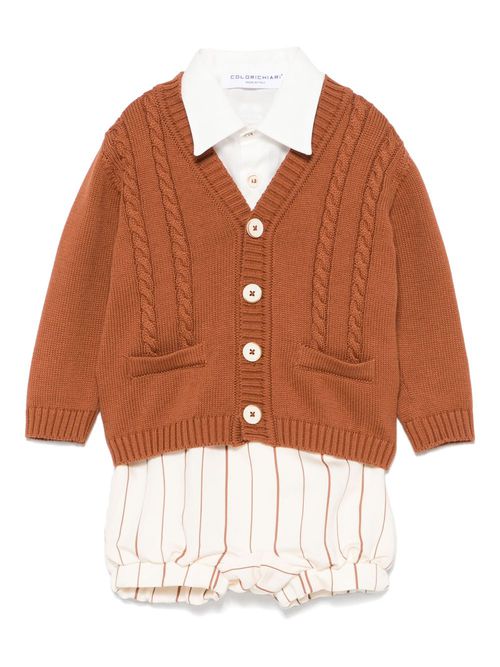 Striped shorts, shirt and cardigan set - Neutrals