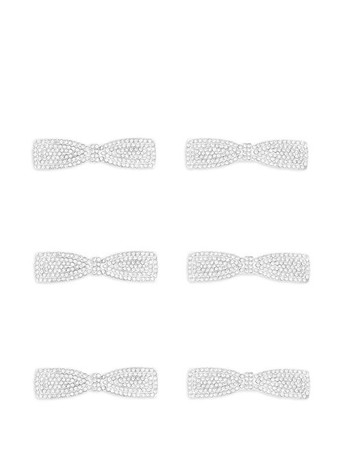Crystal bow hair clips (pack of six) - Silver