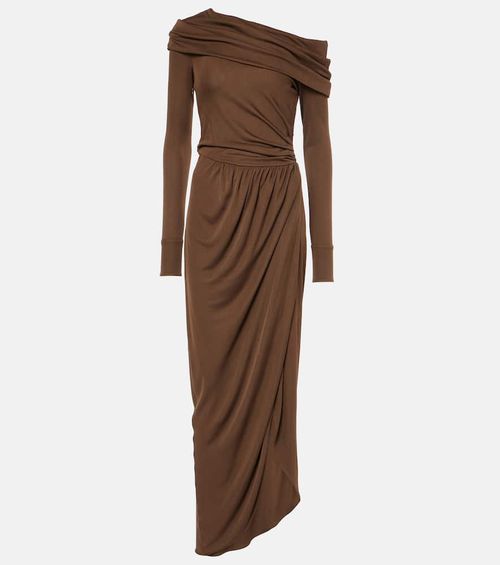 Off-shoulder jersey gown
