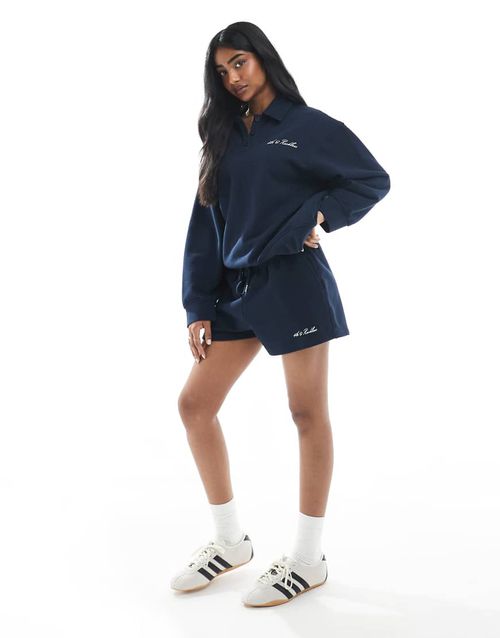Cotton loop back embroidered logo sweat shorts co-ord in navy