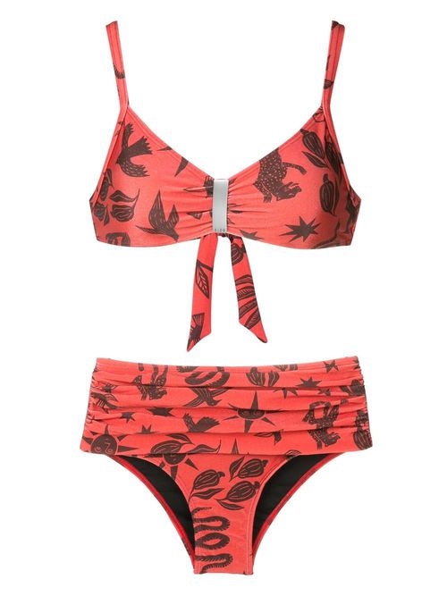 Anne logo-plaque bikini set - Brown