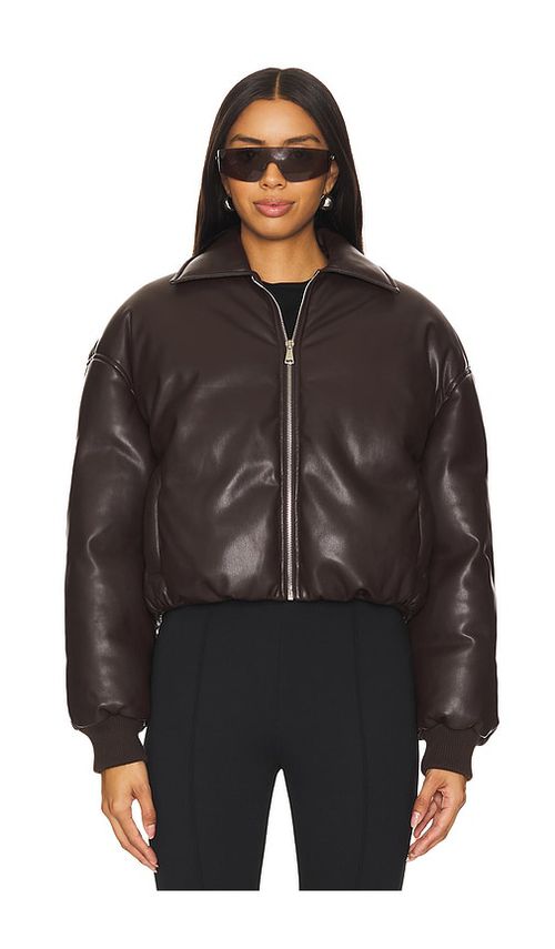 Superdown Sanja Faux Leather Jacket in Brown. S. Also in