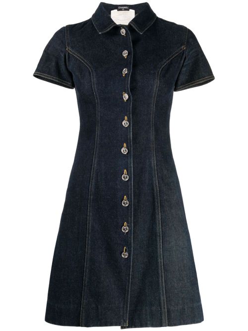 1990 CC logo-buttons denim dress - Blue
