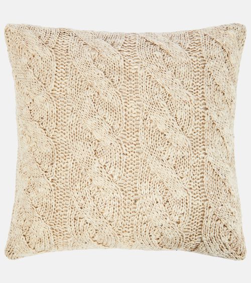 Cable-knit linen and silk pillow