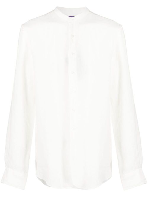 Band-collar linen shirt - Neutrals