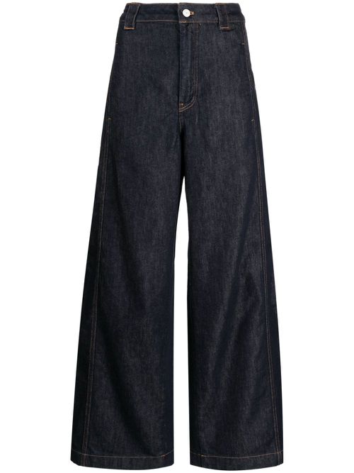 Logo-embroidered wide-leg jeans - Blue