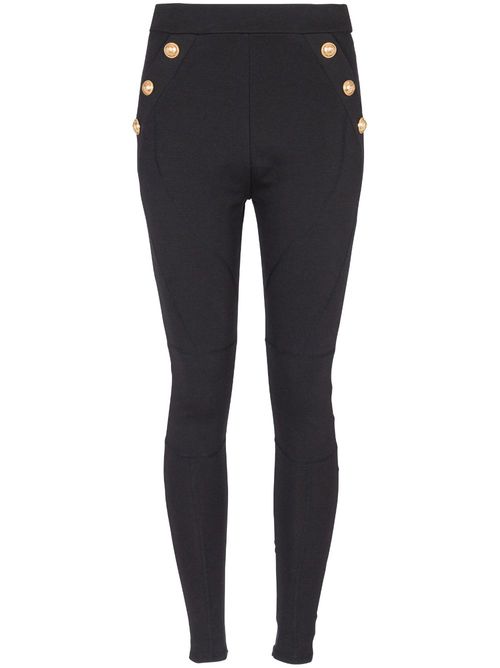Button-embellished knitted leggings - Black