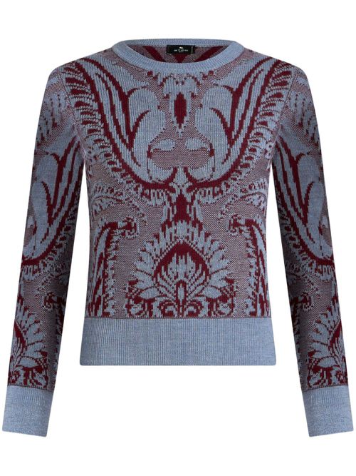 Floral jacquard-knit wool jacket - Blue
