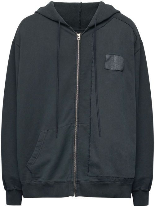 Patchwork zip-up cotton hoodie - Black