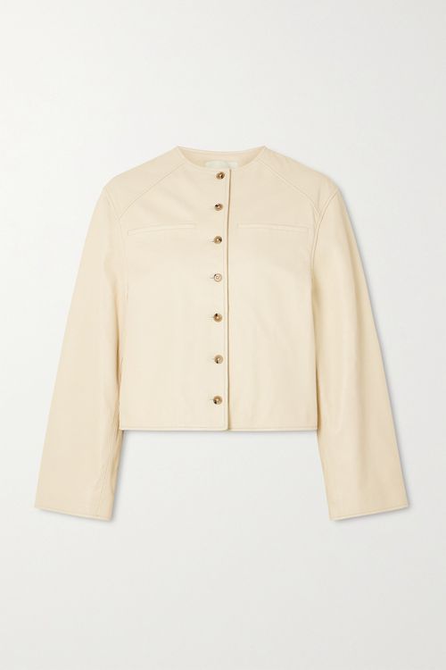 + Net Sustain Cropped Leather Jacket - Ivory