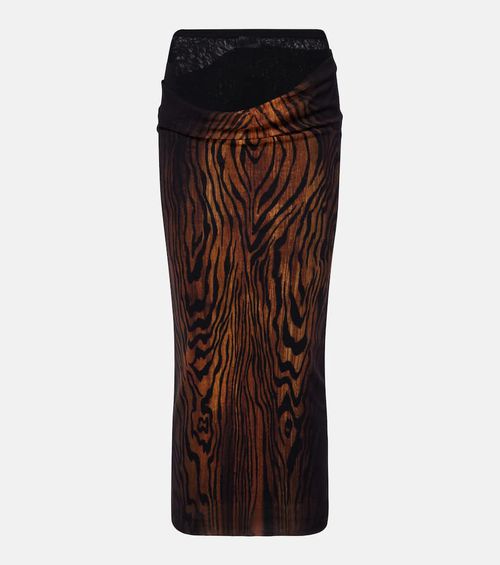 Wood trompe l'ail tulle midi skirt