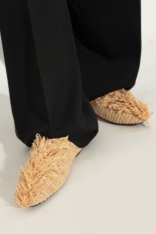 Raffia Slides, Women's, Beige
